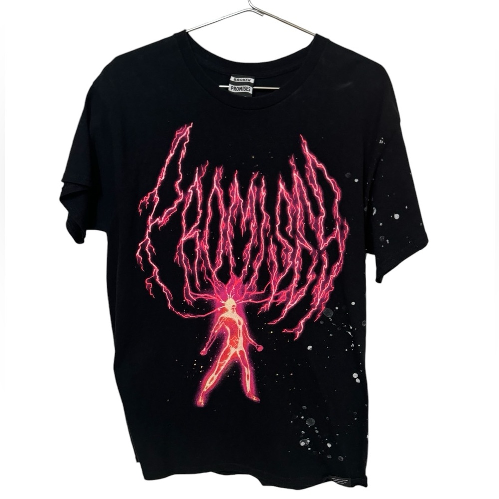 High End Full Graphic Broken Promises Fire Black Men’s L T-Shirt MINTY